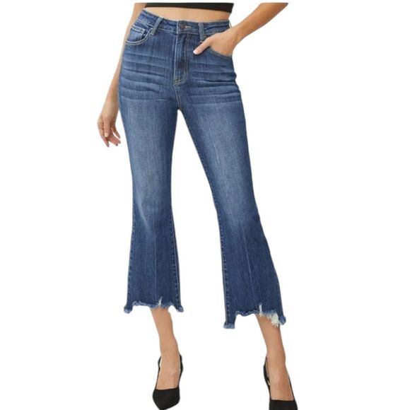 Risen jeans | High Rise Frayed Raw Hem Ankle Medium Wash size 28/7 - Picture 1 of 12